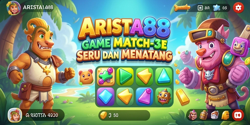 Tampilan menarik dari gameplay ARISTA88 dengan aksi Match-3 yang seru.