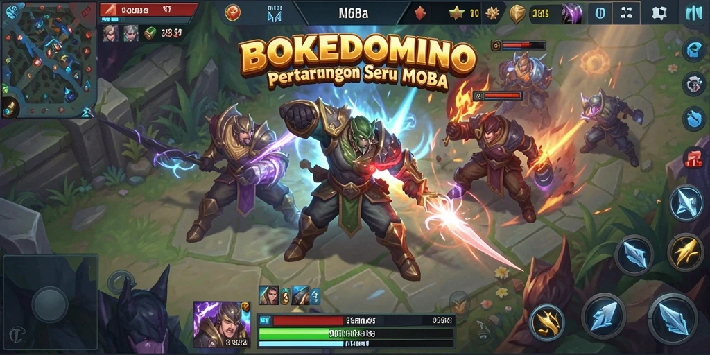 Screenshot seru dari gameplay BOKEDOMINO di arena pertarungan.