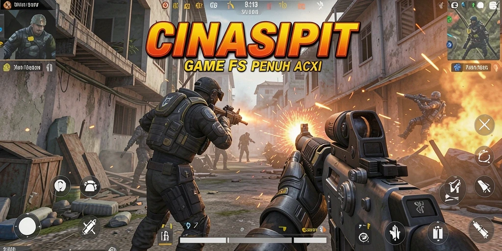Screenshot gameplay CINASIPIT menampilkan aksi tembak-menembak yang mendebarkan.