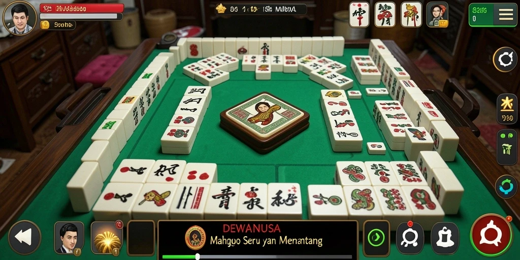 Tampilan gameplay menarik DEWANUSA dengan ubin Mahjong berwarna-warni.