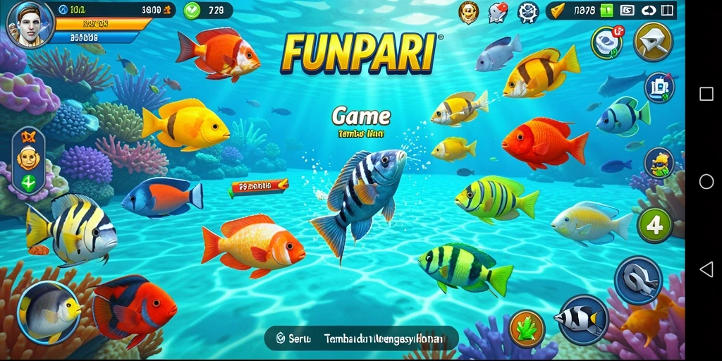 Tampilan gameplay seru dalam FUNPARI saat menembak ikan.