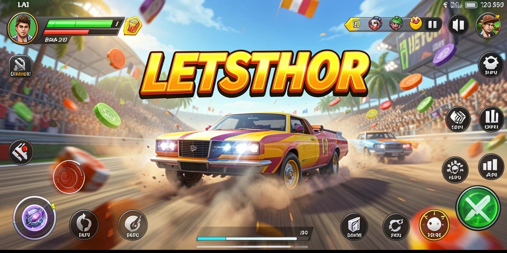 Screenshot gameplay LETSTHOR menampilkan aksi balapan yang mendebarkan.