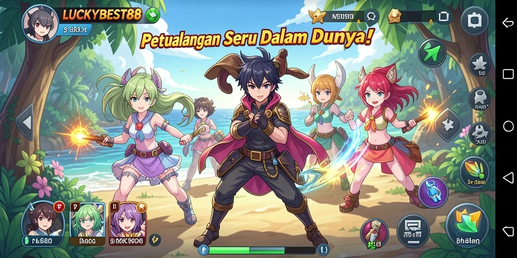 Tampilan gameplay <strong>LUCKYBEST88</strong> yang menarik dengan karakter anime keren.