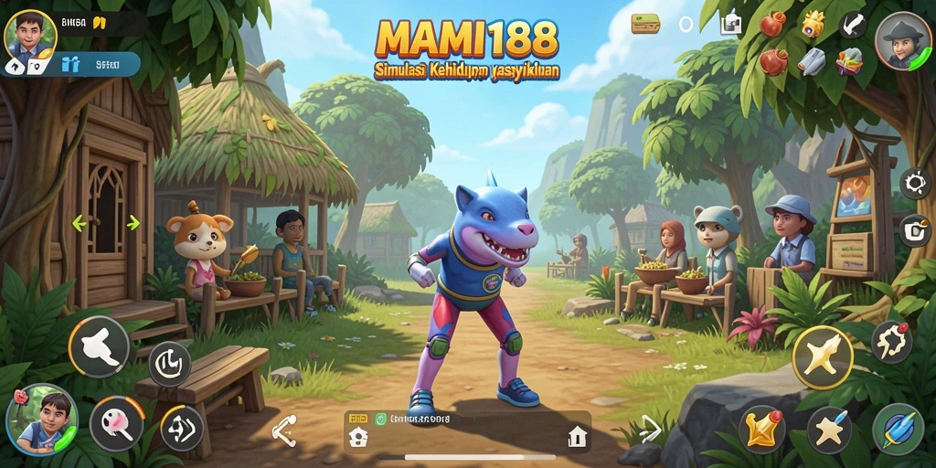 Screenshot gameplay MAMI188 yang menunjukkan karakter dan lingkungan interaktif.
