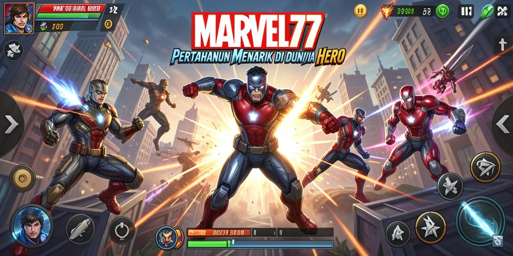 Screenshot MARVEL77 menampilkan strategi Tower Defense yang seru.