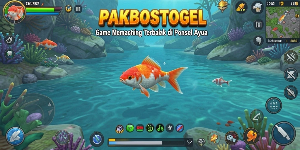 Screenshot gameplay PAKBOSTOGEL yang memperlihatkan aksi memancing yang seru.