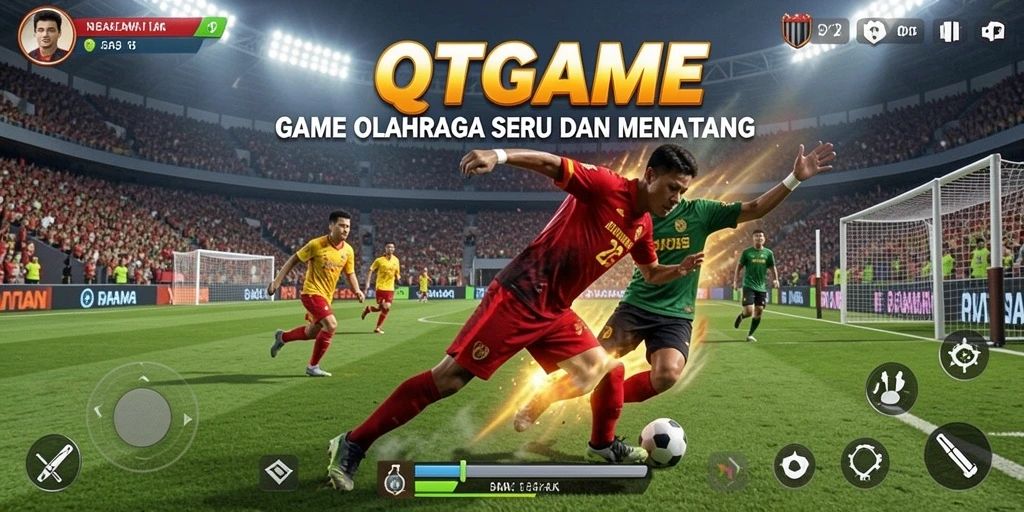 Screenshot permainan QTGAME yang menunjukkan aksi olahraga yang seru.