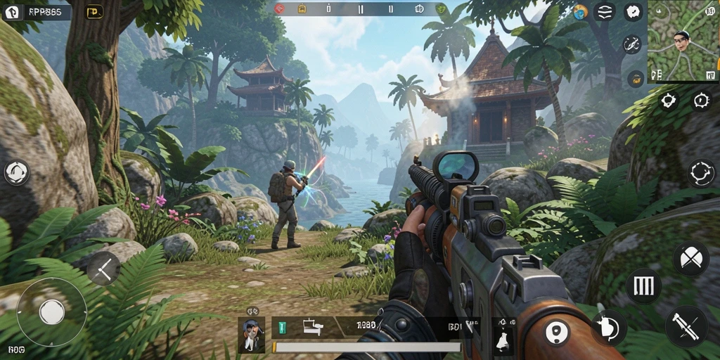 Tampilan gameplay seru dalam RP886 yang menampilkan aksi TPS mendebarkan.