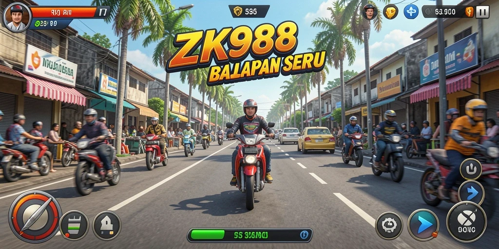 Tampilan gameplay balapan ZK988 yang mendebarkan dan adrenalin.